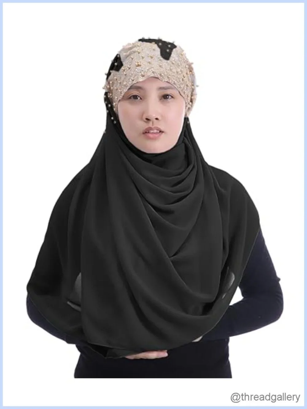 Chiffon Hijab Scarf Head Wrap with Gold Sequins Beads